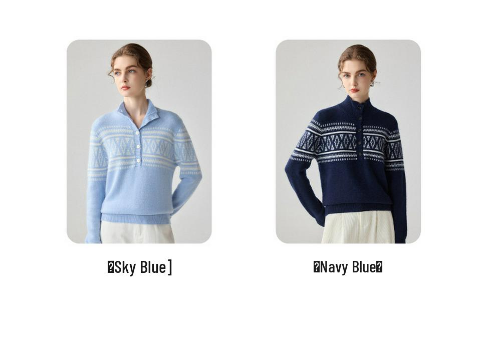 Women's Ethnic Style Fair Isle Jacquard Cashmere Half-Zip Sweater - Loose, Thick Winter Knit Top