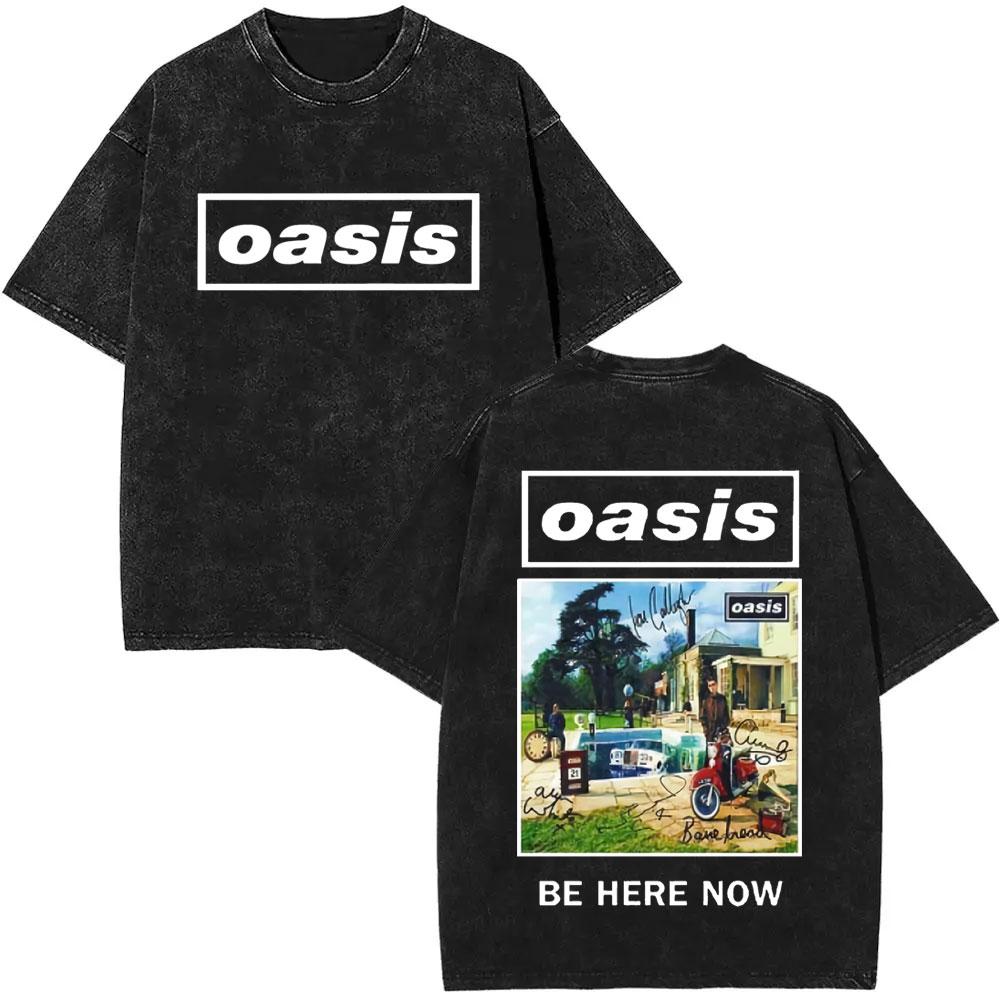Washed Vintage Rock Band O-Oasis Live 25 World Tour Logo Print T-shirt Men Women Fashion Gothic Oversized Short Sleeve T Shirts
