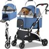 Foldable 3-in-1 Dog Cat Stroller, Pet Stroller with 360° Wheels, Storage Basket, Mesh Window, Cup Holder