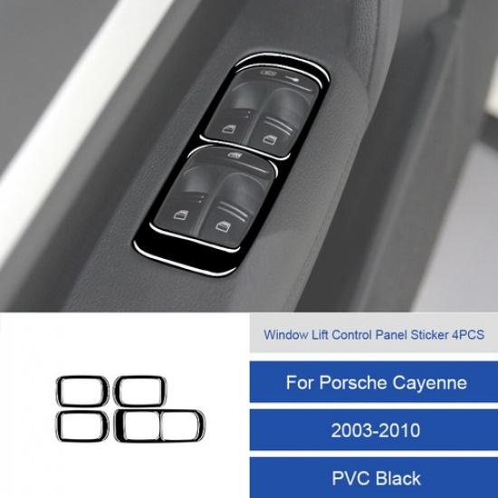 4Pcs Carbon Fiber Window Lift Switch Panel Cover Trim For Porsche Cayenne 03-10 PVC  ( Bright Black )
