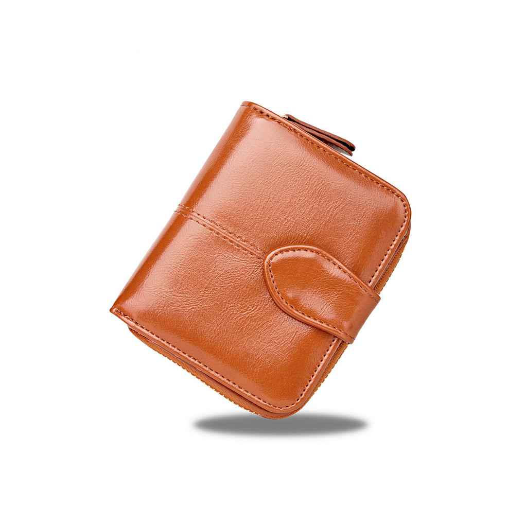 Женский однотонный кошелек из кожи с восковой пропиткой, короткий мини с пряжкой и молнией, кошелек для карт