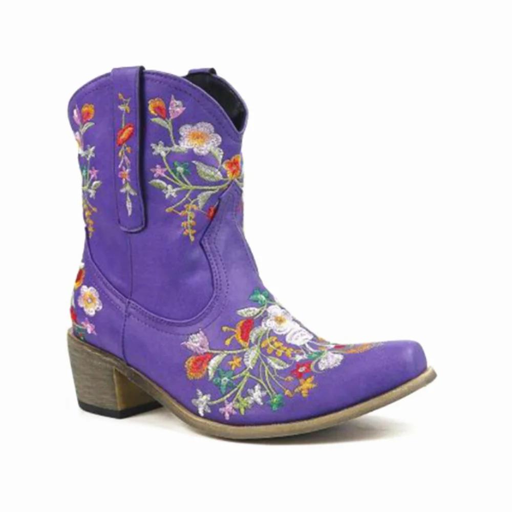 Fashion Women Cowboy Boots Luxury Embroidery Pointed Toe Winter Boots Ladies Shoes Comfortable Designer Botas Outdoor Skidproof Wearable