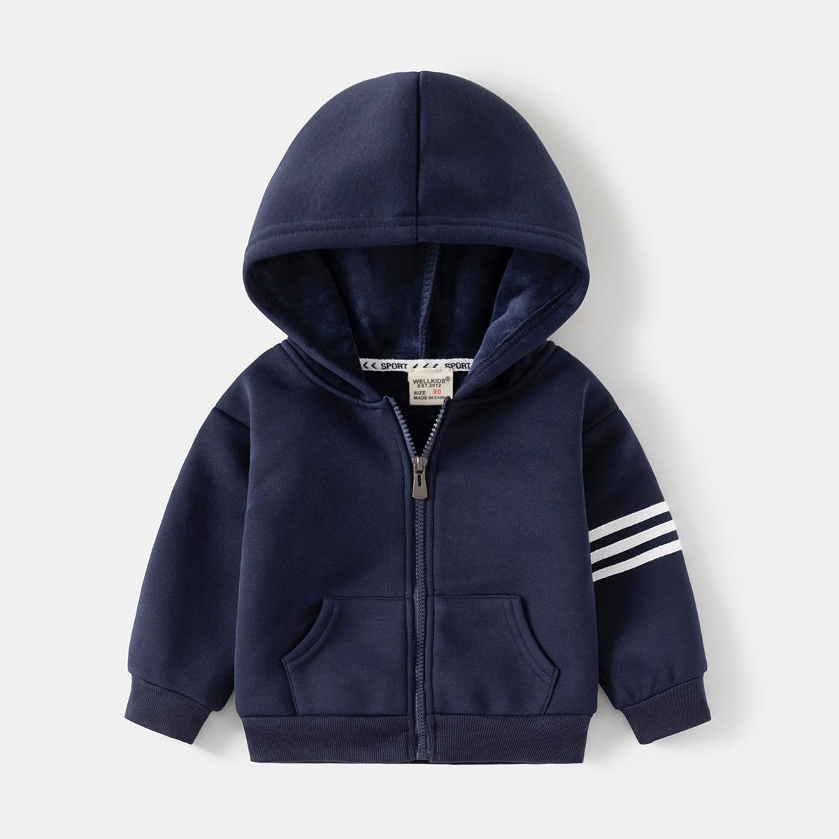 Boys Fleece Hoodie Jacket Zip Up Long Sleeve Warm Autumn Outerwear for Kids 90cm