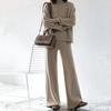 Women's Loose Fit Knitted 2-Piece Set Long Sleeve Knit Top Elastic Waist Wide Leg Long Pants