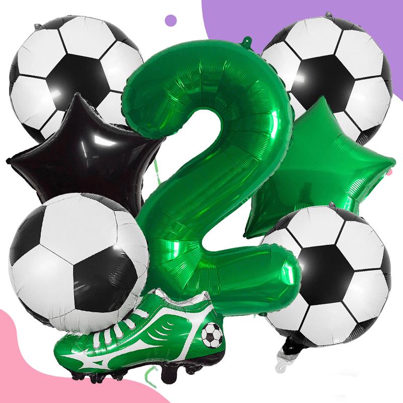 7pcs Football Shoes Pentagram Balloons 32 Inch Green Numbers 1-9 Balloon Set Birthday Party Decoration Soccer Photography Props