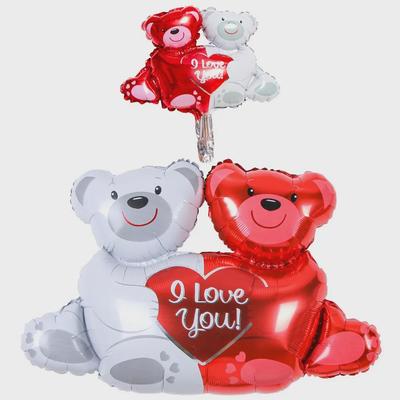 Double Bear Hug Heart Foil Balloon Decoration with Mini Balloons for Weddings