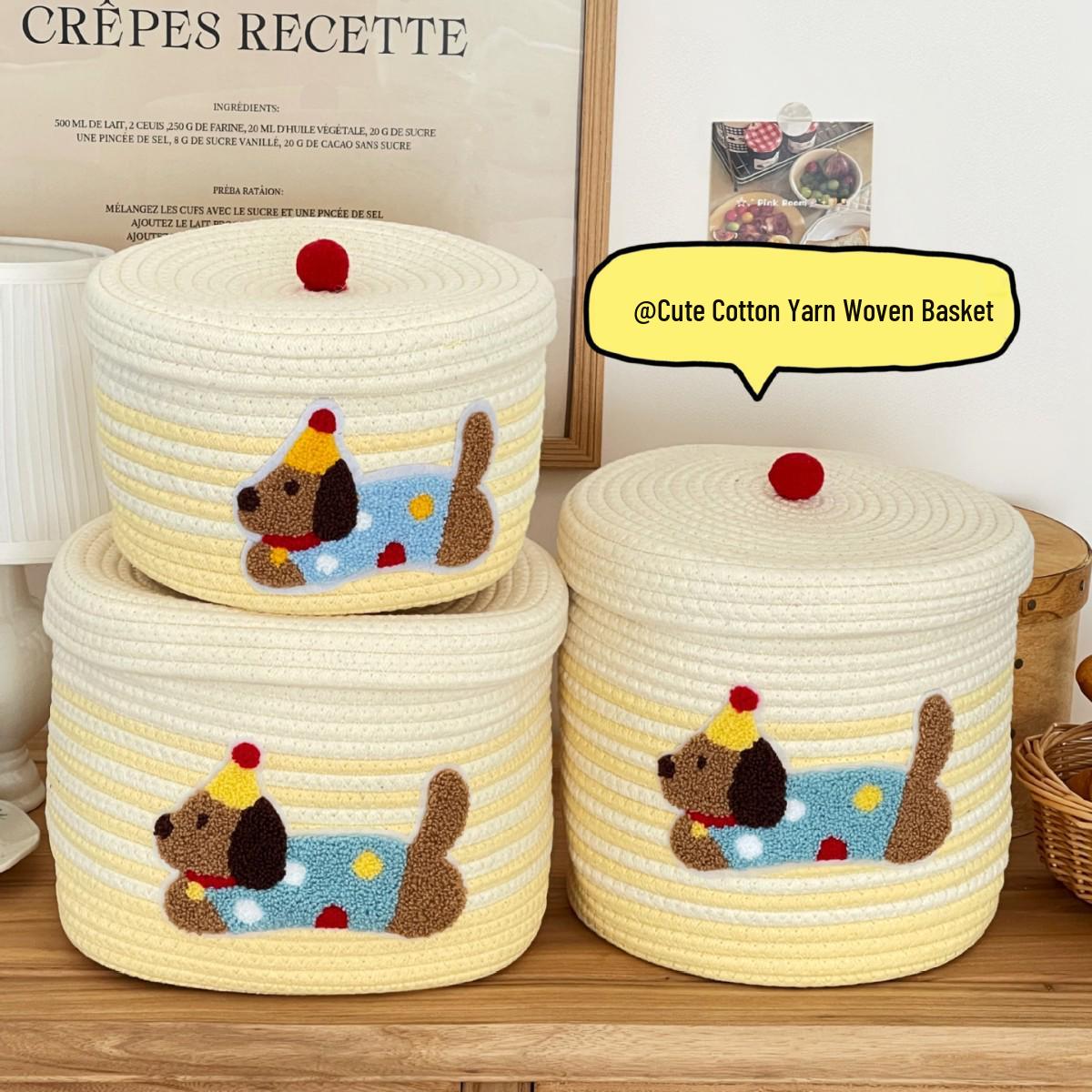 

Мультяшная корзина для хранения в виде таксы с крышкой - Милый, пыленепроницаемый плетеный органайзер для закусок и косметики. Small with Lid - Woven Basket