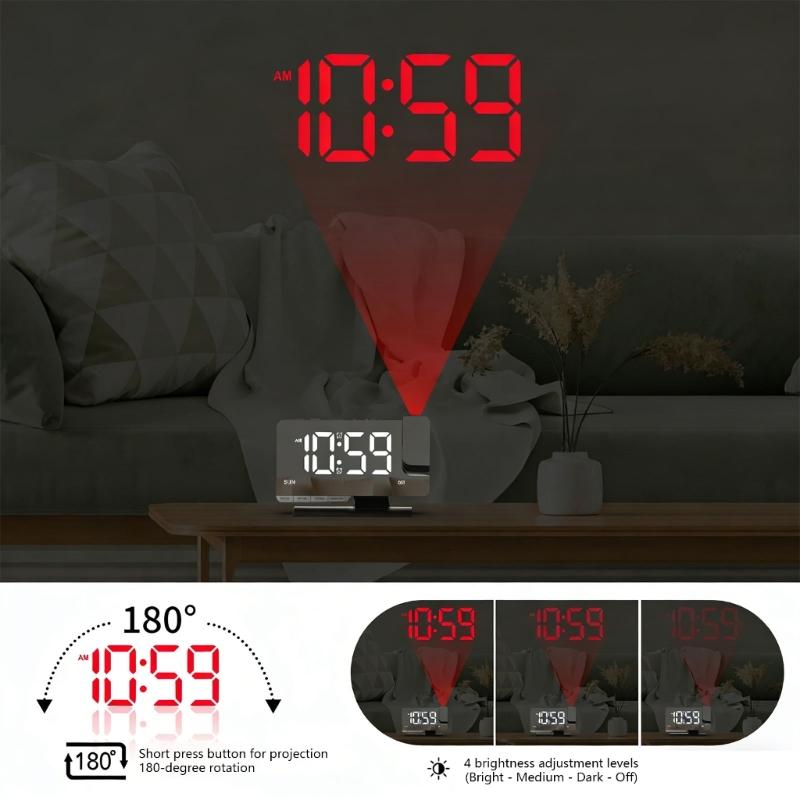 Digital Projections Alarm Clocks for Bedrooms 180° Rotatable Projector Loud Duals Alarms for Kids Elderly,Heavy Sleepers