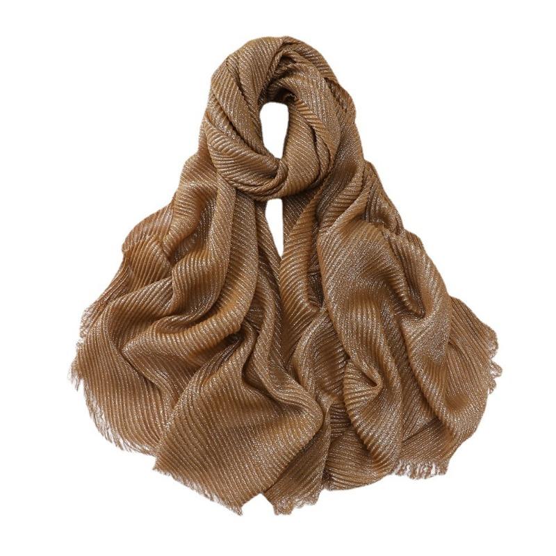 Spring New Solid Color Silver Silk Wrinkled Polyester Scarf Women's, Monochrome Two-ended Short Beard Headscarf Shawl