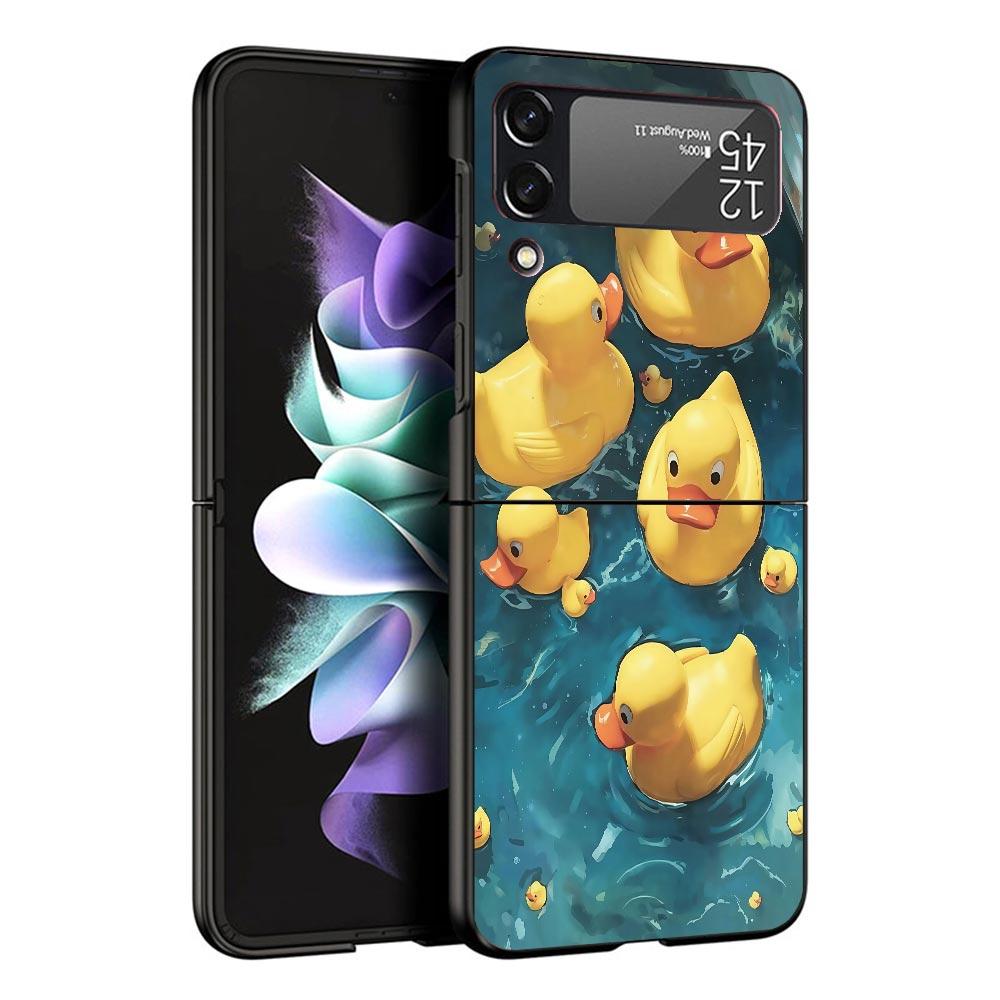 Rubber Ducks Swimming Pool Black Phone Case For Samsung ZFlip7 ZFlip6 ZFlip5 ZFlip4 ZFlip3 5G Hard Protective Galaxy Z Flip 3 4