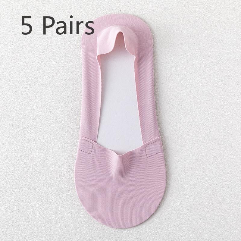 5 Perechi de Șosete Invizibile de Vară Subțiri cu Talpă de Bumbac, Mătase de Gheață Răcoroasă, cu Gură Joasă