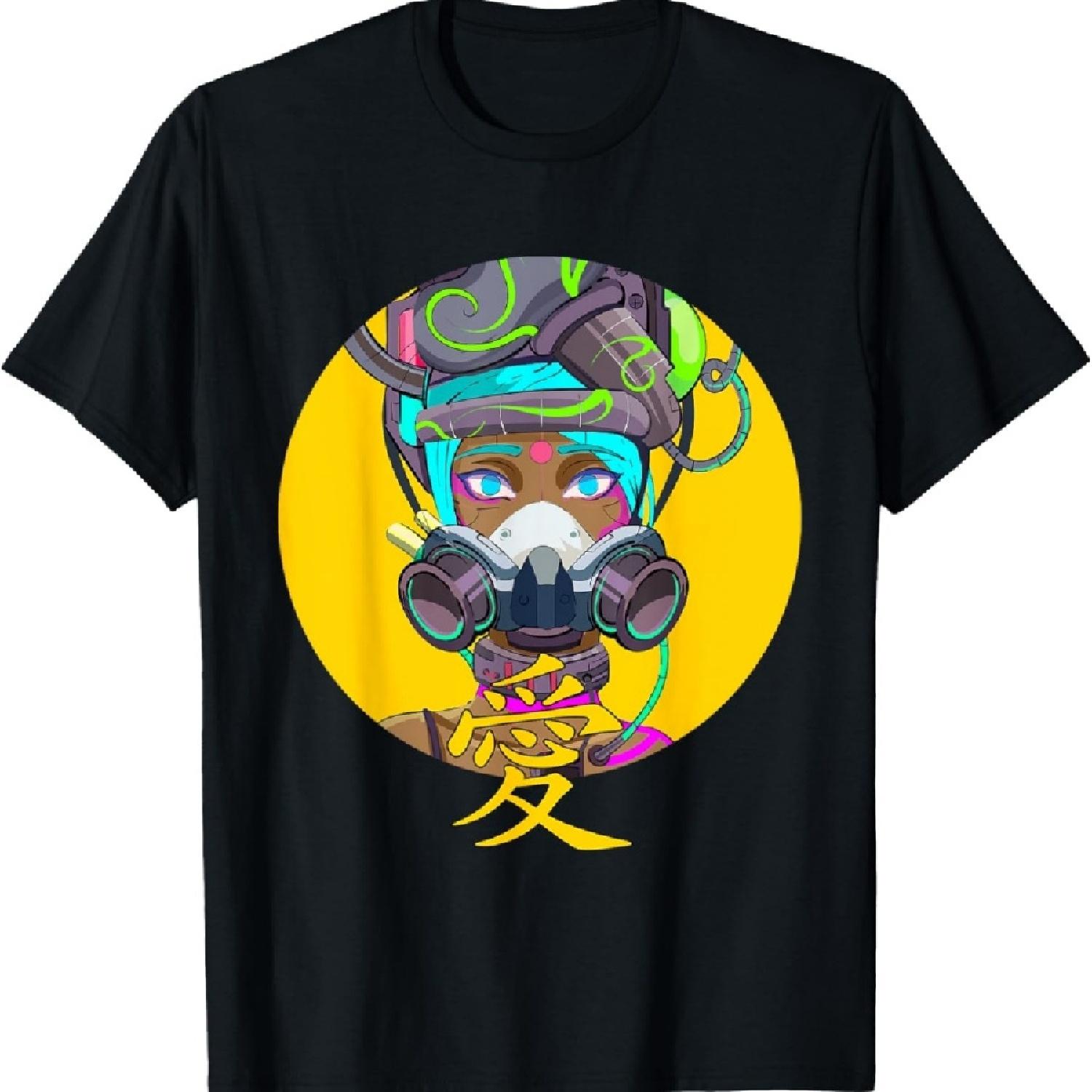 

Black Girl Anime Wearing A mask Love Written In Kanji T-Shirt S