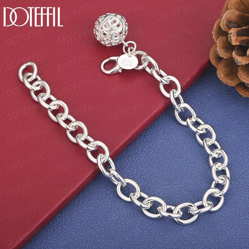 

925 Sterling Silver Charm Ball Bracelet Wedding Gift Jewelry 20cm