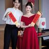 Long Toast Bride Autumn French High-end Sense Small High-end Evening Dress Engagement Red Dress Women