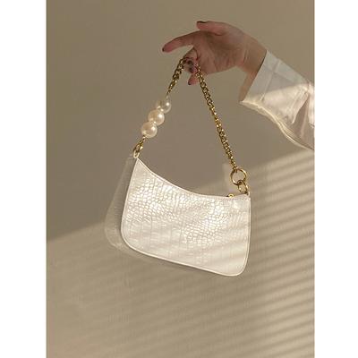 Nouveau Sac pour Femme à Bandoulière Unique et à Porter Sous les Aisselles avec Motif Crocodile, Sac Carré Petit et Tendance avec Chaîne en Perles et Tempérament