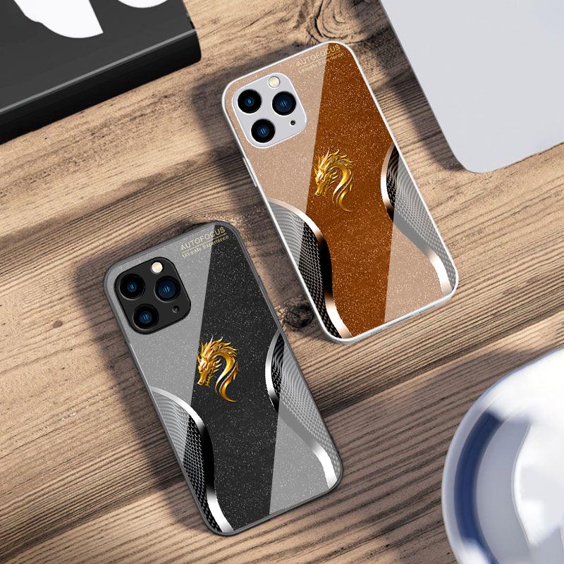 Zlatá Dračí Hlava Zelená Pro IPhone 16 Pro Max 15 Pro 14 13 12 Mini 11 XS M Ax XR 7 8 Plu SE 2022 Tvrzené Sklo Pouzdro na Telefon