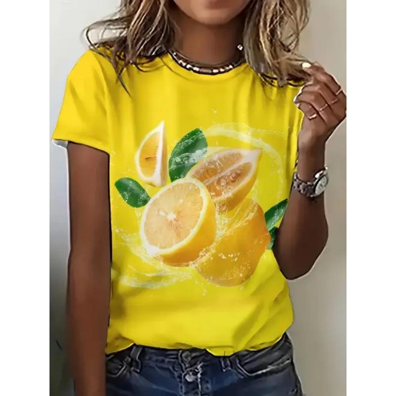 Mode Dames Ronde Hals Korte Mouw 3D Fruitkleur Print Fruit Korte Mouw Ronde Hals T-shirt