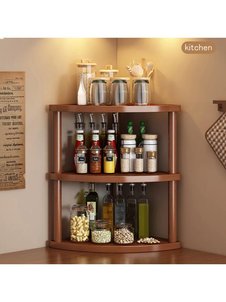 Wooden Storage Shelf for Kitchen Rattan Desktop Organizer Display Rack Spice Rack for Countertop Makeup Organizer