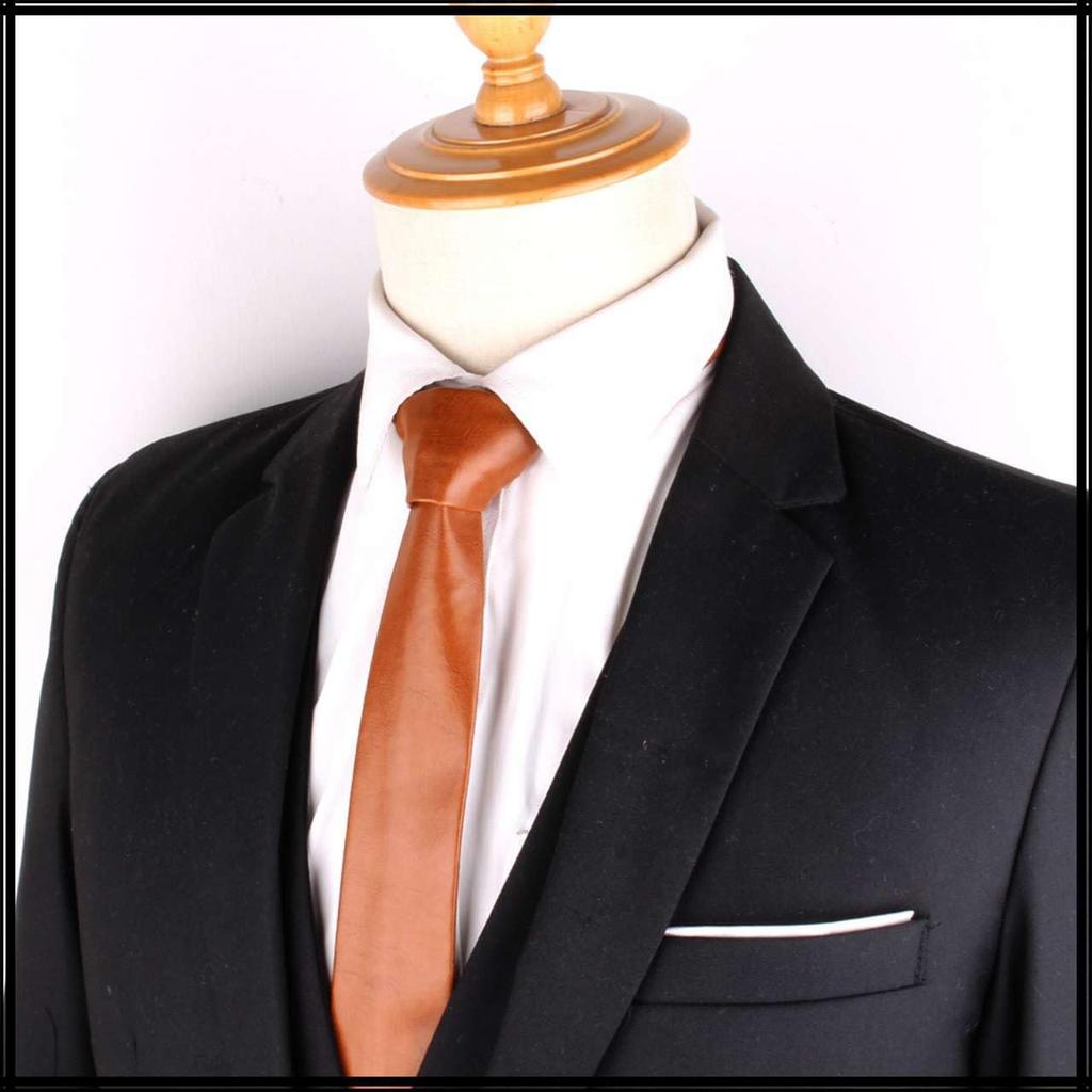 [White Fang] Lederkrawatte, Unifarben, Business, Elegant, Schlicht, Lässig, Herren NC099 (blau)