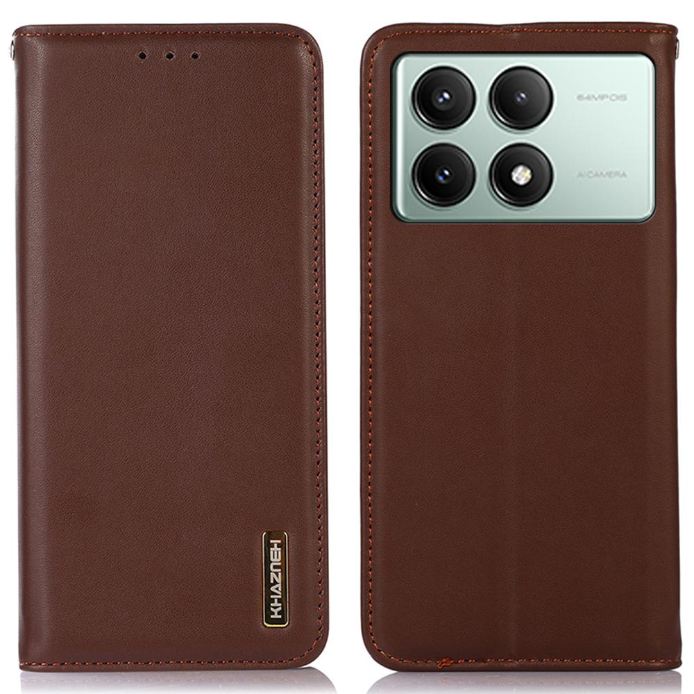 KHAZNEH For Xiaomi Redmi K70E 5G/Poco X6 Pro 5G Cell Phone Case Genuine Cow Leather RFID Blocking Shell