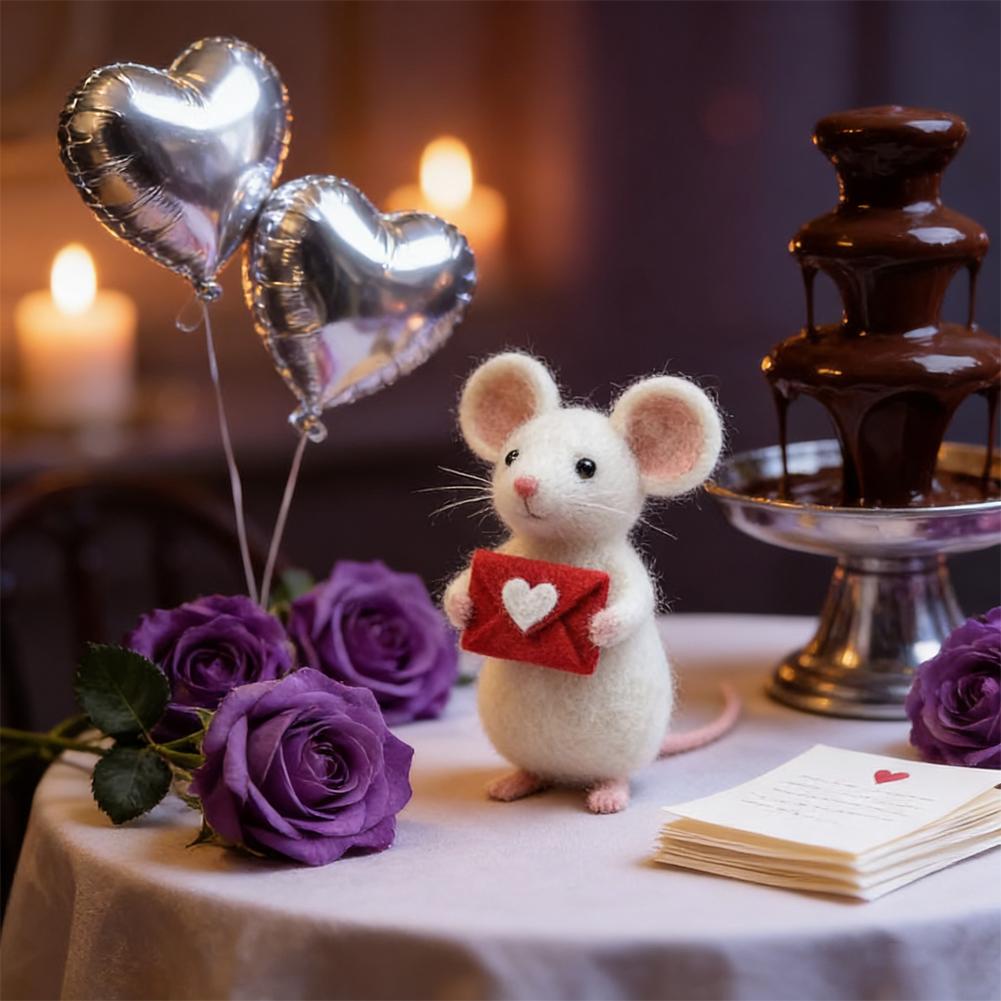 Schattige muisjes van vilt voor Valentijnsdag, kerstversiering van wolvilt, handgemaakt doe-het-zelf knutselpakket, cadeau voor op je bureau.