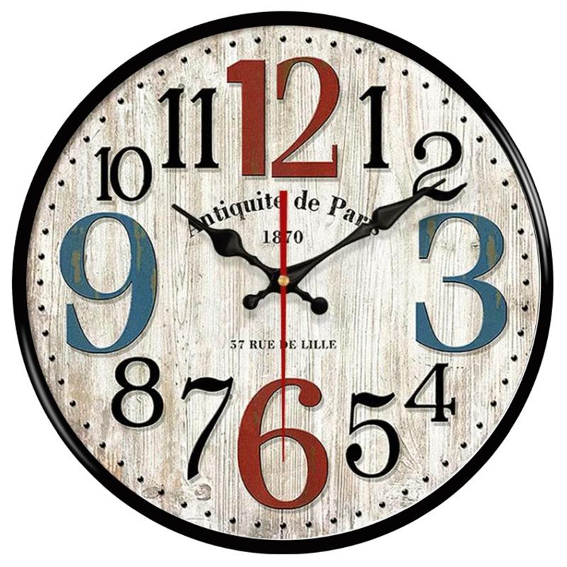30CM Silent Wall Clock,Vintage Pattern Wooden Cardboard Wall Clock, European Retro Clock for Chic Home Office Cafe Decor