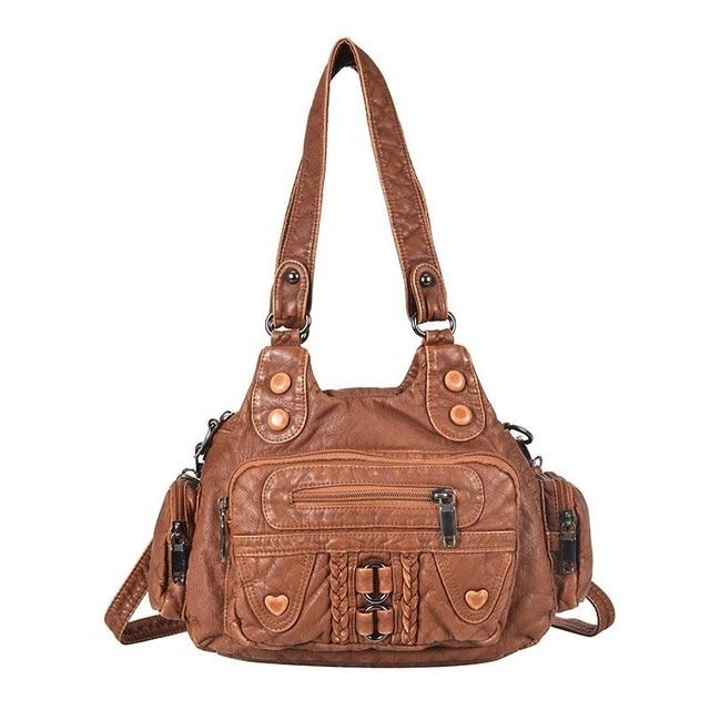 Fashion High Quality Washed PU Leather Handbag Ladies Daily Bag Gift Handbag Large Capacity Shoulder Bags Purse 2020 New Ladies MIT