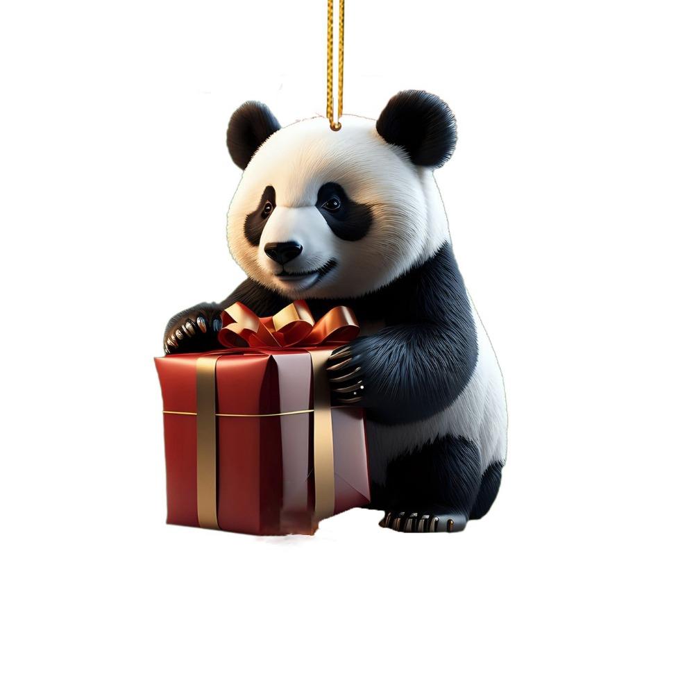 Cartoon Christmas Panda Ornament 2D Xmas Hanging Ornament Car Panda Pendants  Party Supplies
