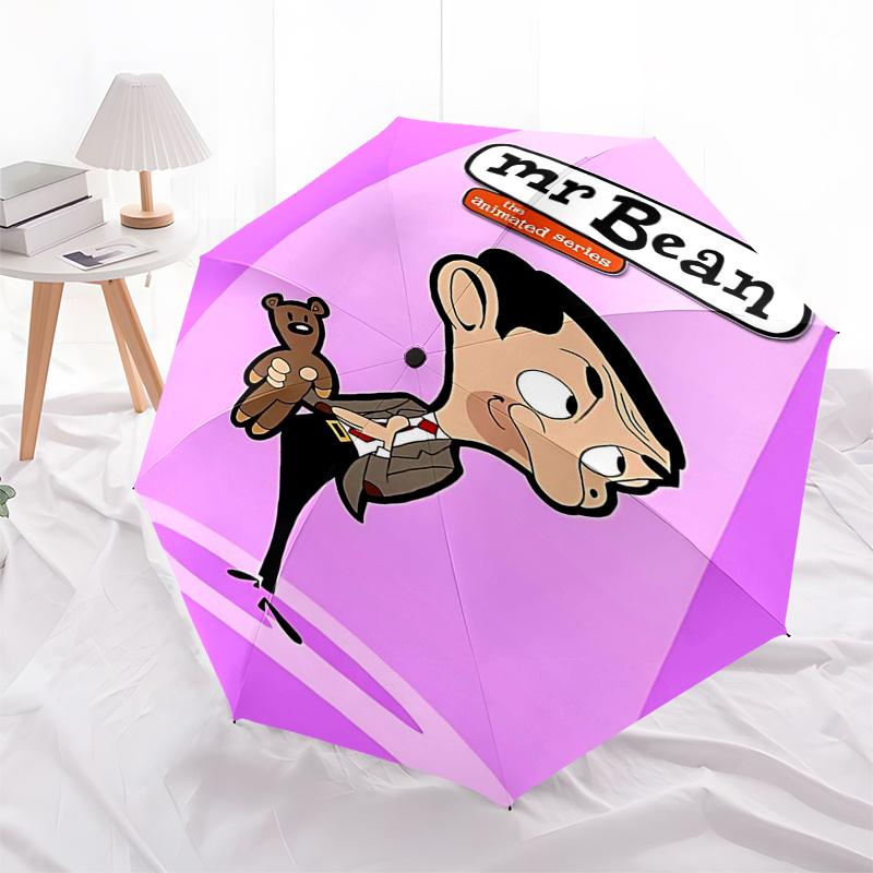 Ombrello da Viaggio a Tema Mr. Bean - 8 Stecche, Apertura e Chiusura Automatica, Design Pieghevole Portatile, Ombrello Compatto ed Elegante Adatto per Esterni