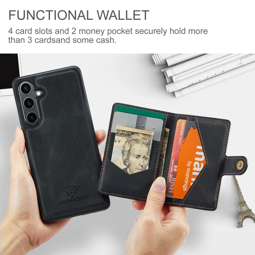 JEEHOOD J01 For Samsung Galaxy S24 Case Card Holder Kickstand Leather+TPU Retro Phone Cover