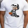 Men T Shirts Licensed Cartoon Mickey Halloween Pumpkin Print Crew Neck Short Sleeve Slight Stretch Cotton Knit T-Shirts
