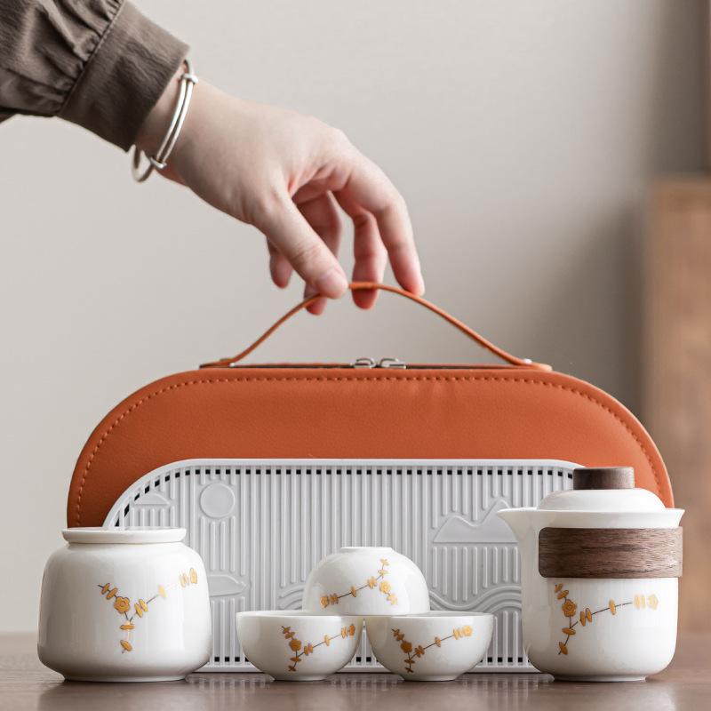 Car Kung Fu Travel Tea Set Ceramic Outdoor Camping Portable Kuaike Cup Tea Tray Tea Cup Storage Bag