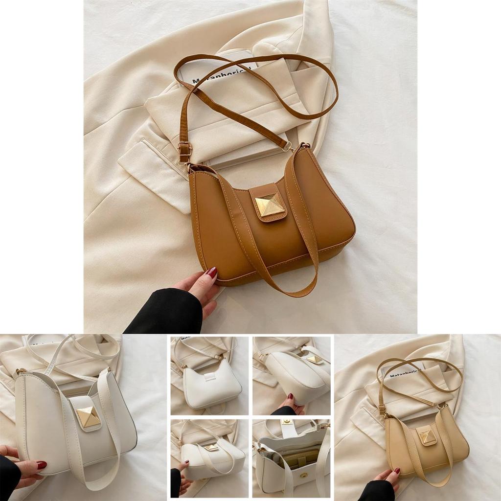 Simple Solid Color Gold Buckle Decoration Women Casual Shoulder Bag For Casual Street Style Women