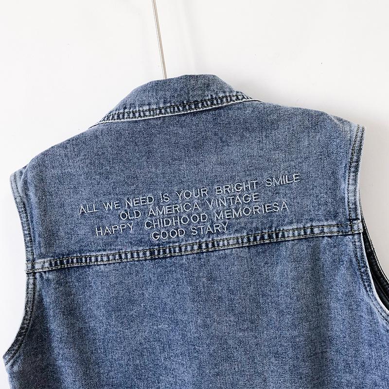 Trendy European-Style Embroidered Denim Vest for Women - Versatile Sleeveless Jacket, Short Style for Spring and Autumn 2025