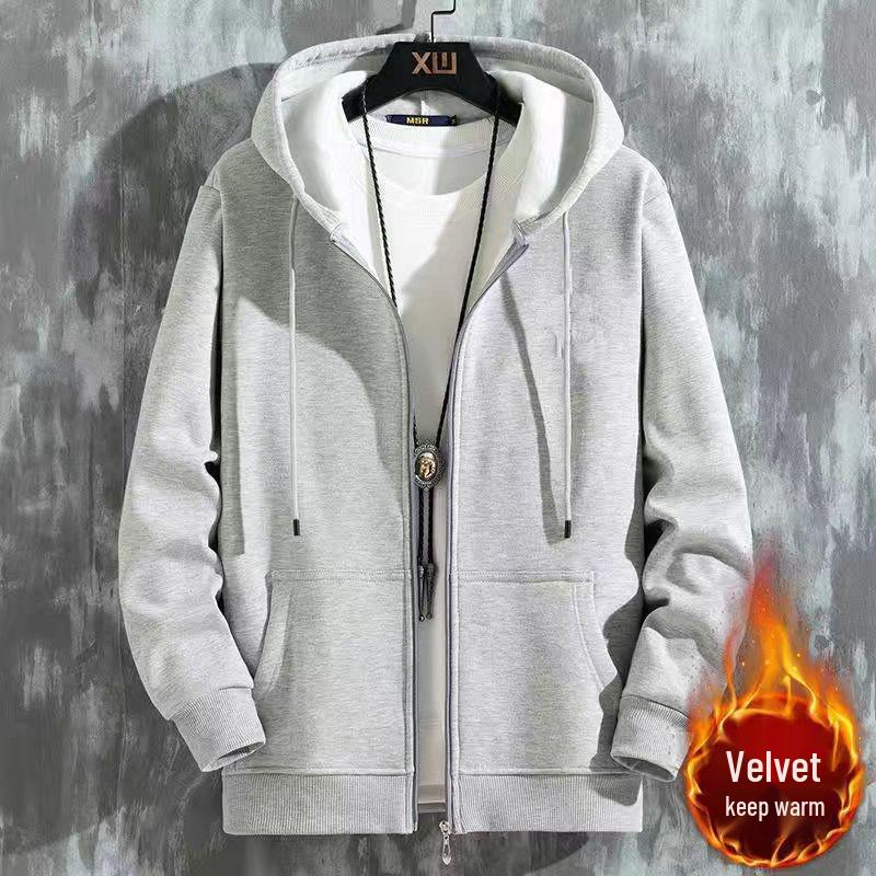 Unisex Fleece-Lined Stand Collar Zipper Sweatshirt - Casual Long-Sleeved Cardigan for Construction Workers