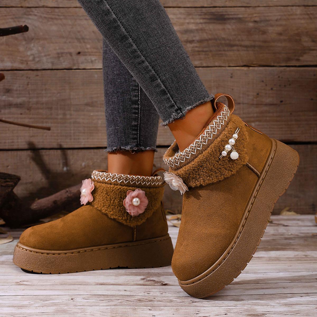 

22 autumn new large size round head warm thick-soled snow boots cloth cover feet velvet short cotton shoes 42
