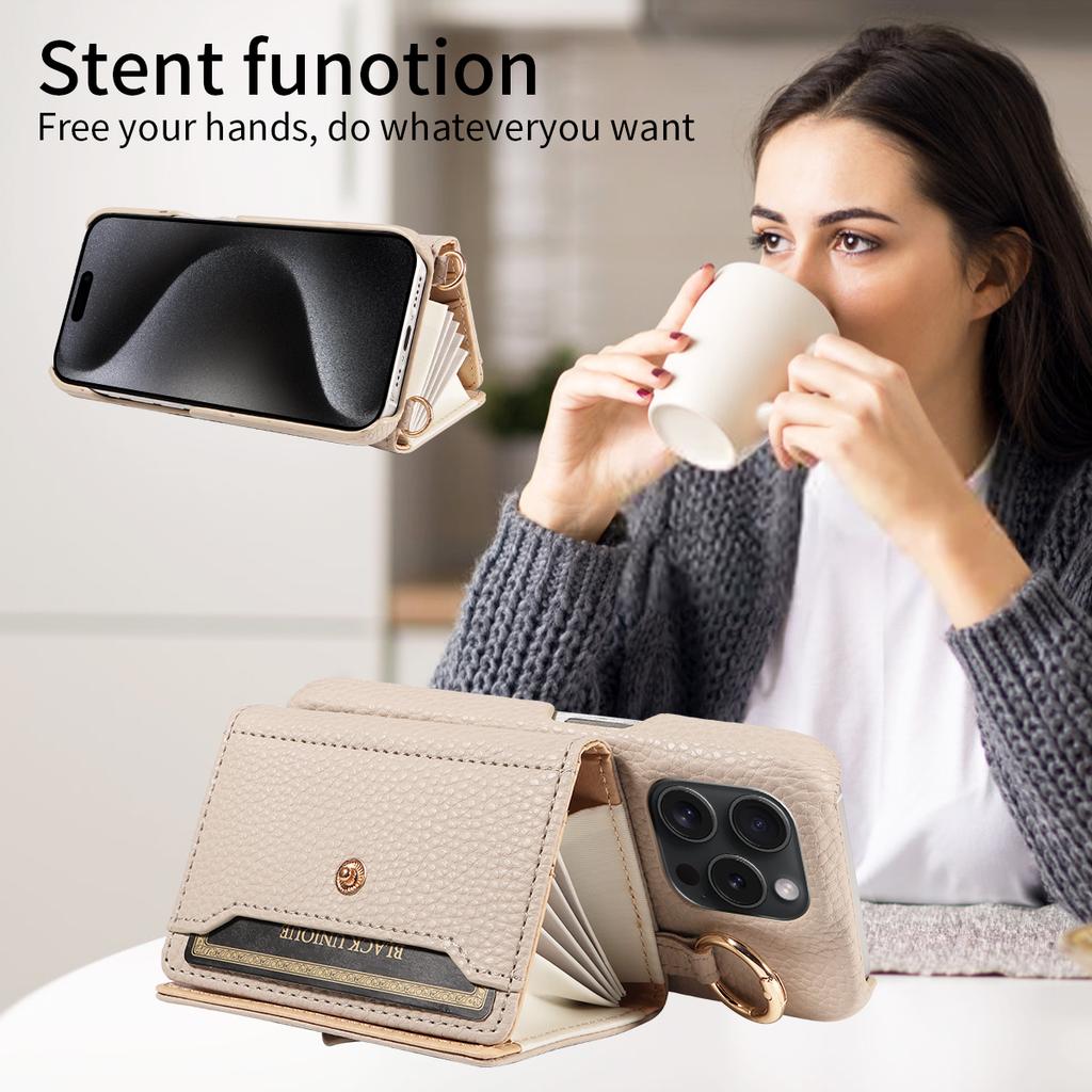 Neue stylische Kunstleder-Handyhülle für das iPhone 16 15 14 13 12 11Pro Max Plus 7 8Series mit Ring, Multi-Kartensteckplatz, Standfunktion