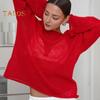 Women Knitting T-shirt Round Neck Flared Long Sleeve Hollow Tee Shirt Solid Color Loose Fit See-through Thin Knitting Tops
