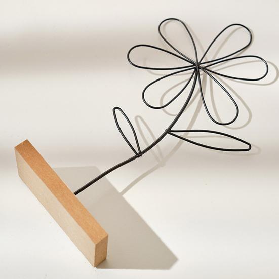 Scandinavian Style Wall Decor Nordic Wrought Iron Decoration, 3D Hollow Flower Ornament with Wood Base, Modern Farmhouse Handcrafted Figure for Living