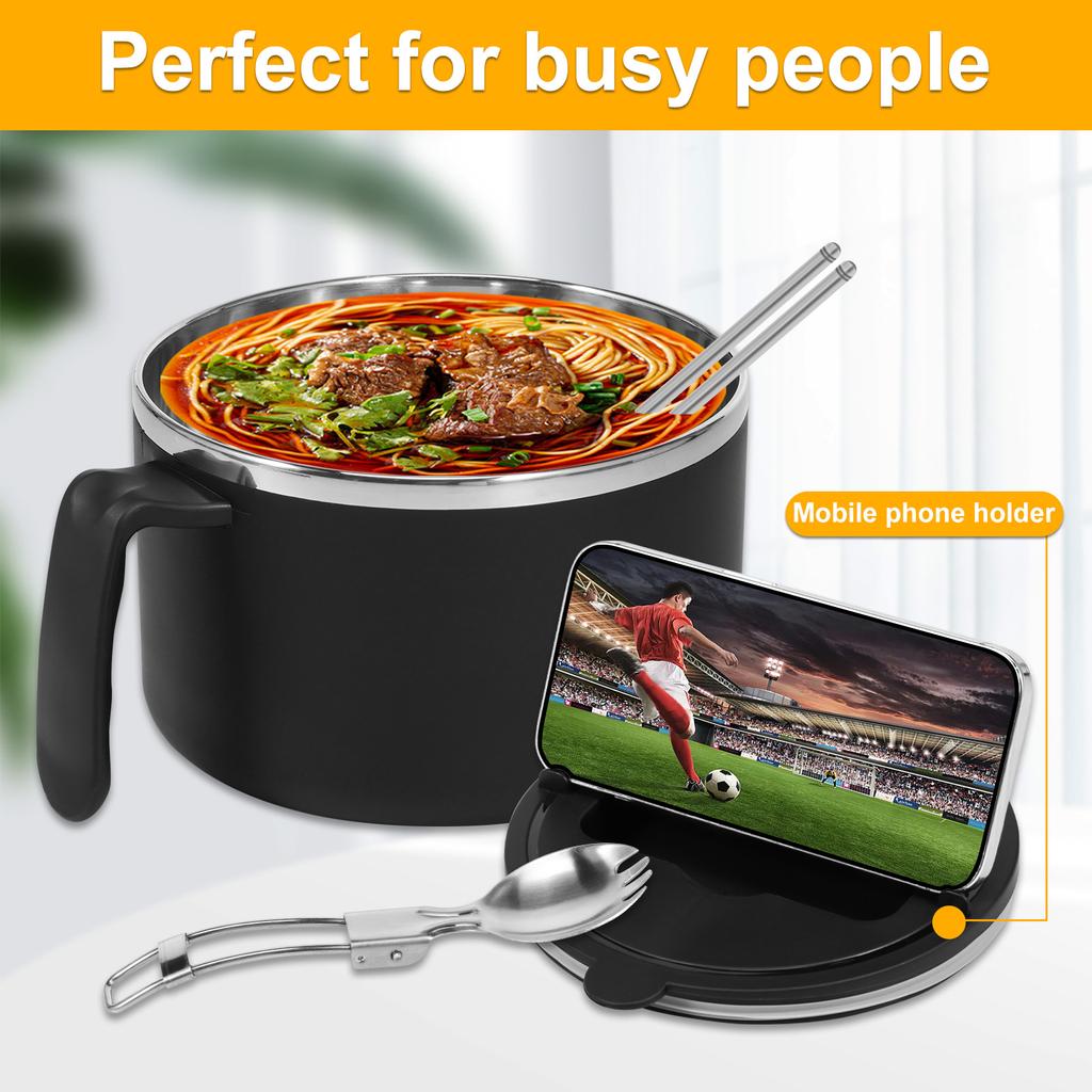 1200ml Rapid Ramen Schüssel mit filterbarem Deckel Mikrowellen Ramen Nudelschüssel mit Löffel Essstäbchen BPA-freie Ramen Kochschüssel