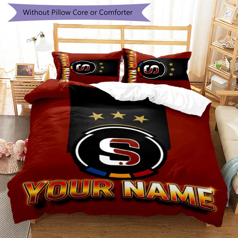 3pcs AC Sparta Praha Cover Set - Personalized Name, HD Printed Bedding with 1 Cover and 2 Pillowcases - Perfect for Home Decor, Easy Care