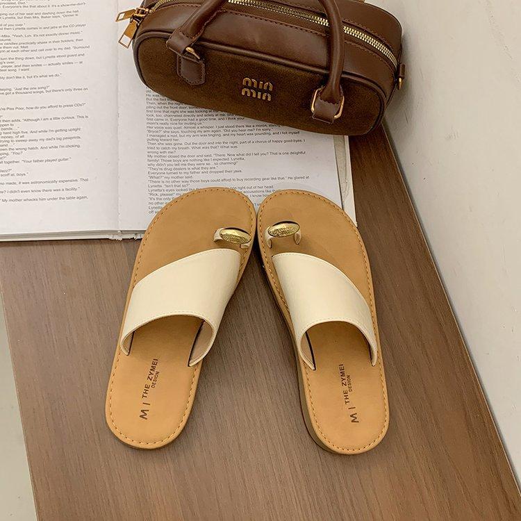 Soft Leather Version~ Toe Cool Slippers Women's New 2025 Summer Beach Shoes with Skirt French Sandals
