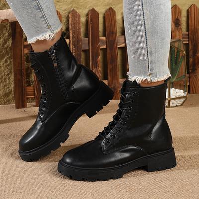 Herfst/Winter Nieuwe Dames Platform Sneeuwlaarzen in Britse Stijl, Casual Leren Veterschoenen & Mode Enkellaarsjes met Zijrits