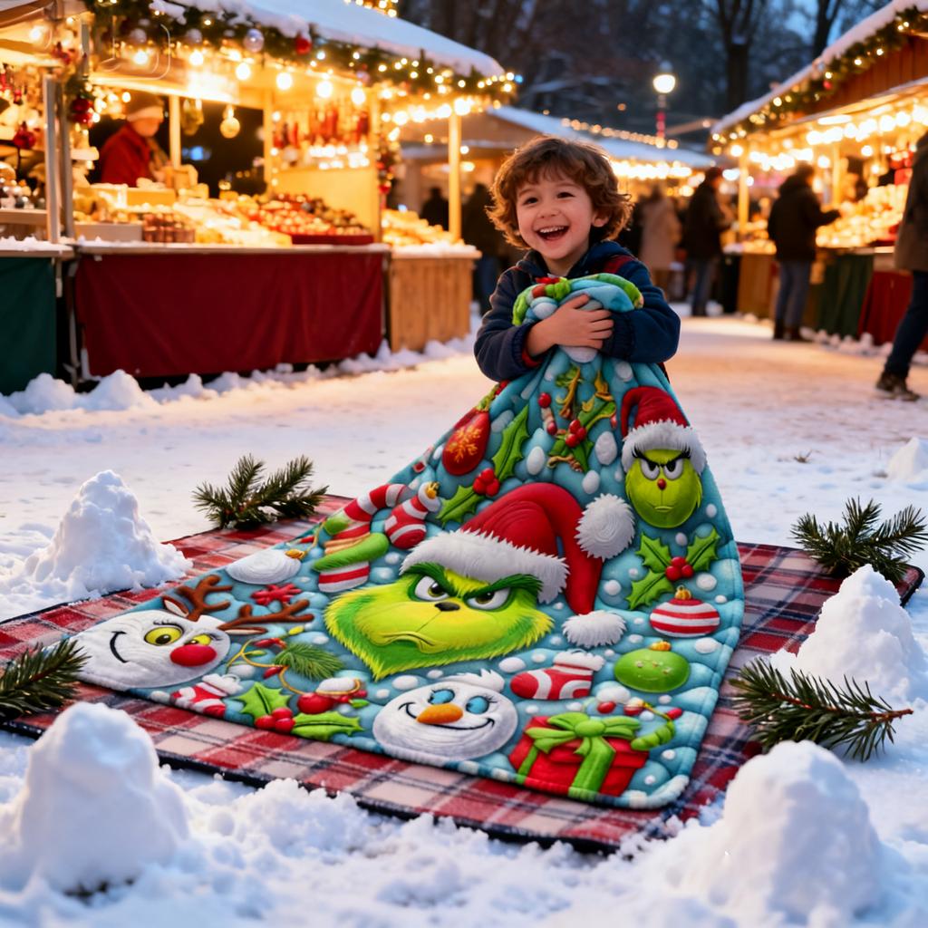 Koc z nadrukiem świątecznym Zielony flanelowy koc Odżywianie Koc na przerwę obiadową