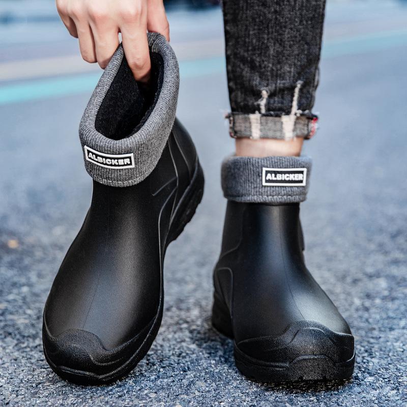 Wiosna i Jesień Nowe Krótkie Kalosze Męskie Modne Kolorowe Outdoorowe Wodoodporne Niskie Kalosze Męskie Ciepłe Gumowe Buty Męskie