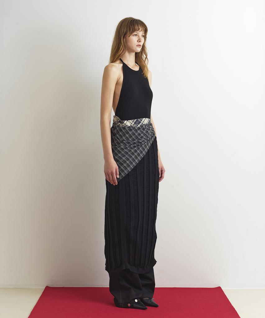 Aobteu Layered Halter Neck Knit Dress - Black