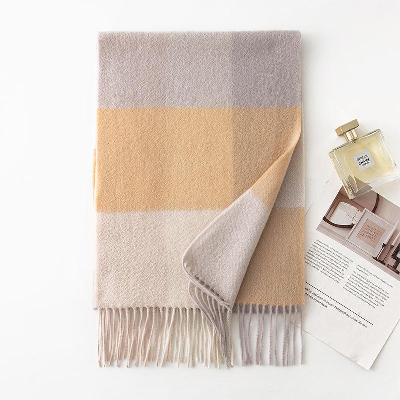 

New Large Plaid Scarf Women s Winter High end Yellow Shawl Pure Wool Thickened Warm Scarf 180*30cm