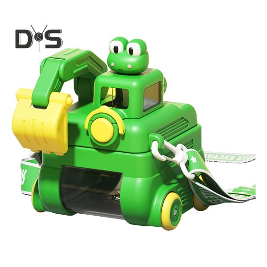 Sticlă de apă Excavator pentru copii 500ml Cupă Cartoon etanșă cu roți Curea ajustabilă Pai cu capac rabatabil Sticlă de apă pentru școală exterior