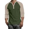 Men's Button-Down Contrast Raglan 3/4 Sleeve Top