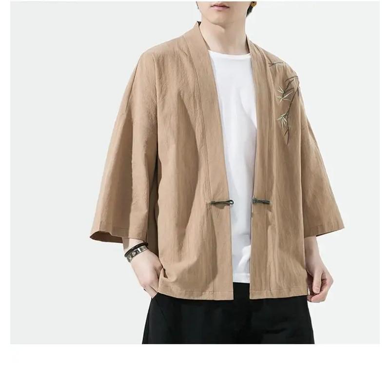Summer Men's Cardigan Japanese Kimono Samurai Costume Clothing Bamboo Embroidered Kimono Shirt Yukata Haori Casual Coat